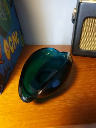Collectable Mid Century 60s SOWERBY Art Glass Boat Shape Glass Bowl Petrol Blue. 3