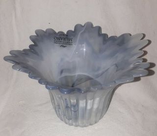 Murano Art Blue Glass Votive Candle Bowl Vase - Italy Vetro Eseguito Secondo