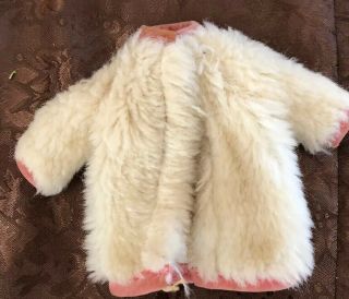 1972 Vintage Skipper Doll Mod White Faux Fur Coat Pink Trim Party Pair 3297