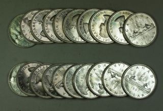 1961 Roll Of Canadian Dollar Coins Bu Brilliant Uncirculated 80 Silver 20 Total