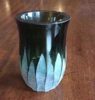 Villeroy & Boch Jewels Line Etched Art Glass Vase Olive Green Approx 3 " X 4.  5 "