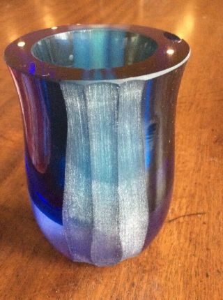 Villeroy & Boch Jewels Line Etched Art Glass Vase Blue Approx 3 " X 4.  5 "