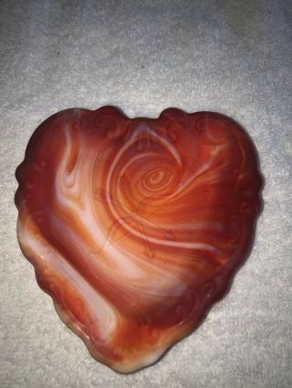 Vtg Frosted Red White Swirl Art Glass Heart Dish Valentines Day Imperial Glass C