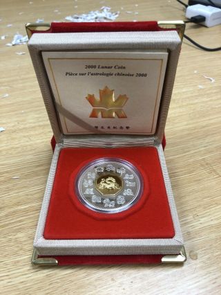 2000 Canada $15 Lunar Dragon 24k & Sterling Silver Proof Coin And