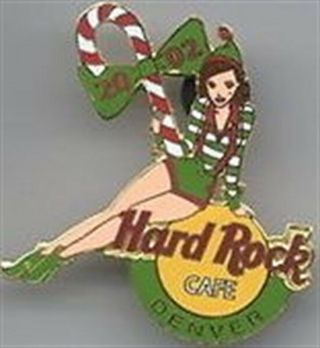 Hard Rock Cafe Denver 2002 Christmas Pin Sexy Candy Cane Elf Girl Hrc Logo 17178