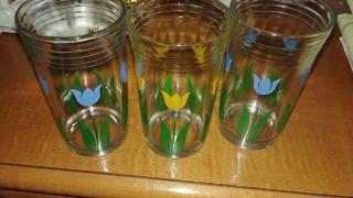 3 App 4 " Swanky Swigs Colorful Juice Glass Bright Blue & Yellow Tulips Flowers