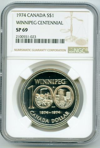 1974 S$1 Canada Silver Dollar Ngc Sp69 Winnipeg Centennial Specimen Top Pop=13