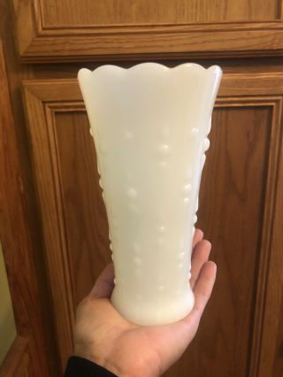 Milk Glass Vase In White / Pearls & Teardrop 7 1/4 " Vintage