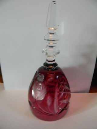 Vintage Ruby Red Cut To Clear Crystal Etched Glass Bell