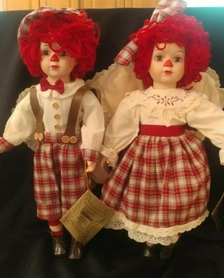 Raggedy Ann & Andy Porcelain 2 Dolls Charm Angels Seymour Mann Connoisseurs 19 "