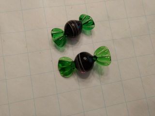 Vintage Hand Made Murano Glass Wrapped Candies Set Of 2 Green And Purple