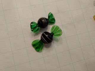 Vintage Hand Made Murano Glass Wrapped Candies Set of 2 Green and Purple 2