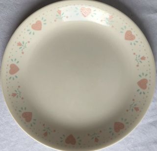 Vintage Corelle 8.  5 Inch Luncheon Plate Forever Yours Beige With Pink Hearts