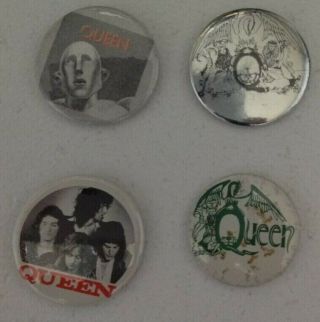 Queen Freddie Mercury Night At The Opera Etc Vintage 1970s Button Badges X 4