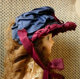 Pretty Antique Wired & Lined Bonnet Hat For French Fashion Or German Doll 18 "