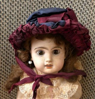 Pretty Antique Wired & Lined Bonnet Hat For French Fashion or German Doll 18 