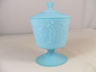 Vintage Fenton Wild Strawberry Blue Satin Footed Bowl With Lid