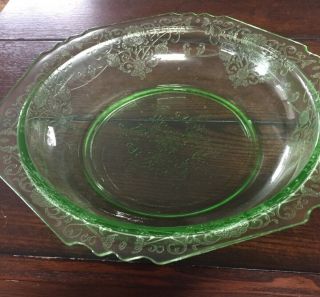 Vintage Hazel Atlas Florentine Uranium Green Depression Glass Bowl