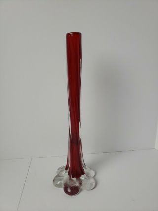 Vintage Murano Elephant Foot Bud Vase Red With A Twisted Stem Art Glass