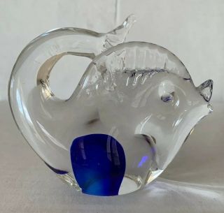 Art Glass Fish Paperweight Tropical Murano Style Hand Blown Blue
