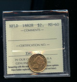 1882 H Newfoundland $2 Gold Iccs Certified Ms60 Mp421