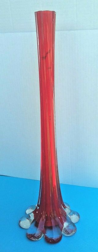 Vintage Unusual Shaped Red Art Glass Vase - Unusual Shape And Footing.  Lovely.