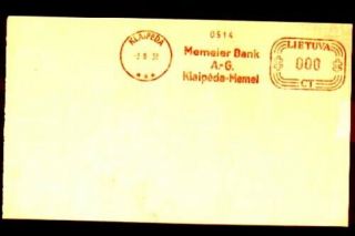 Lithuania; Klaipeda – Memel; Meter Cancel: Klaipeda 3.  8.  38 Memel Bank A.  - G Klaip