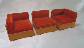 Vintage Tomy Dollhouse Living Room 3 Pc Sectional Couch W/ Firm Cushions