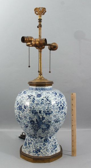 Large Antique 18thc Blue & White Delft Storage Jar Table Lamp,  Nr