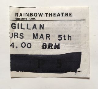 Ian Gillan 1980 Or 1981 Rainbow Theatre Concert Ticket Stub Deep Purple