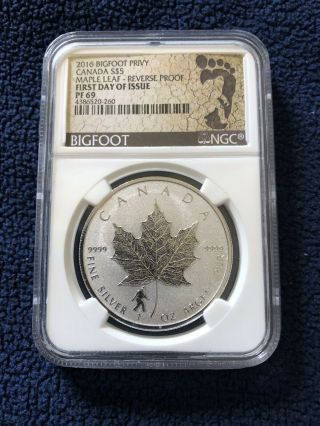 Canada 2016 S$5 Silver Maple Leaf Bigfoot Privy Ngc Pf69 - Fdoi - Reverse Proof