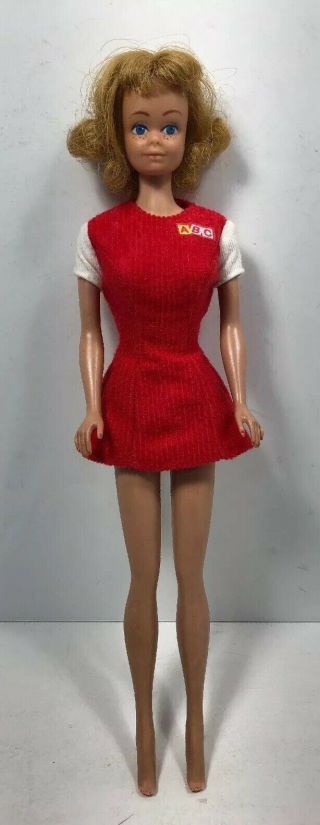 Vintage 1963 Mattel Midge Doll Blonde Hair Freckles Blue Eyes Straight Leg Japan