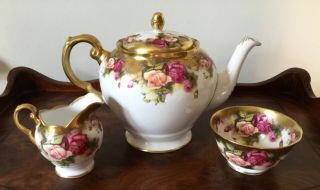 Royal Chelsea Golden Rose Teapot Cream & Sugar