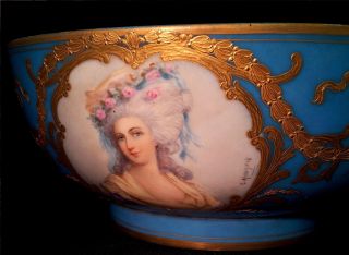 Late 19th Sevres Style Hand Painted Porcelain Bowl Marked/ Signed