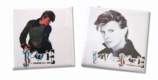David Bowie Set Of Two Pins Buttons Official 1987 Never Let Me Down Era Nos