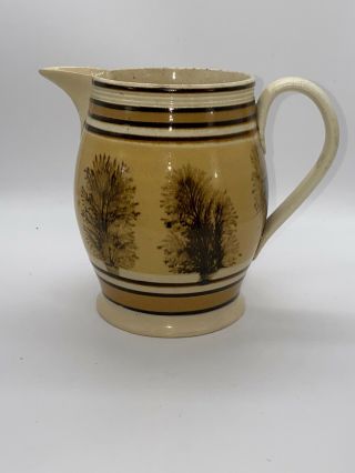 Staffordshire Mochaware Mocha Creamware Pitcher With Seaweed Design Ca.  1800