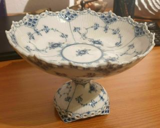 Royal Copenhagen Blue Fluted Full Lace 1/1020 Fruit Bowl On Stand Antique China