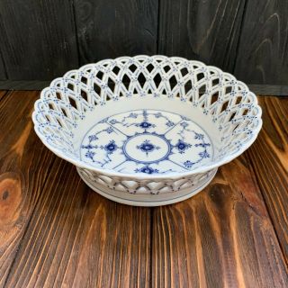 Early Royal Copenhagen 1/1054 Blue Fluted Full Lace Fruit Bowl Plate Porcelain