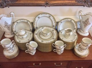 Vntg.  Set Of Fine China 74 Piece Service For 14 - 1 Cup Imperial Bouquet Gold Rim