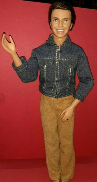 Vintage Ken Barbie Doll 1968 Stamped Ring Brown Hair Denim Swank Mod Collectible