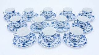 12 Cups & Saucers 1038 - Blue Fluted Royal Copenhagen Full Lace - 2nd Quality