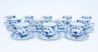 12 Cups & Saucers 1038 - Blue Fluted Royal Copenhagen Full Lace - 2nd Quality 2