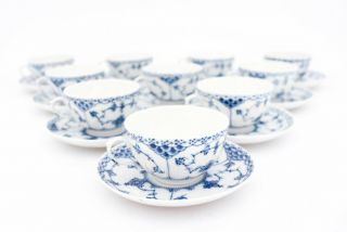 10 Unusual Cups & Saucers 713 - Blue Fluted Royal Copenhagen - 1:st Quality