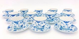 12 Cups & Saucers 719 - Blue Fluted Royal Copenhagen - Half Lace - 1:st Quality