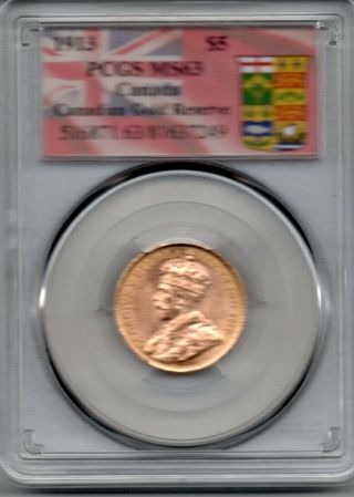 1913 Canada $5 Gold Coin Pcgs Ms 63