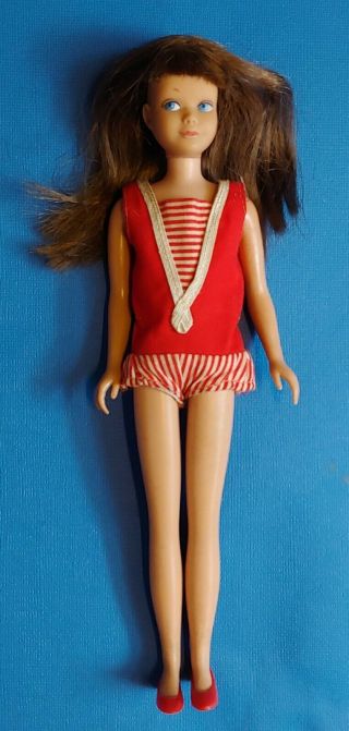 Vtg Mattel 1963 Straight Leg Skipper Doll Brunette Swimsuit/shoes Japan