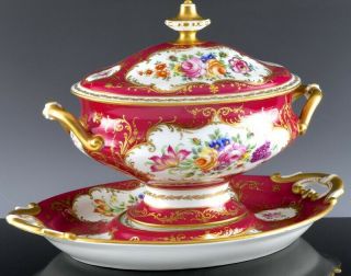 Incredble Large Paris France French Porcelain Soup Tureen Bowl & Platter Stand