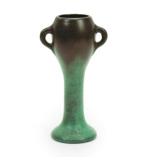 Clewell Verdigris Copper Pottery Vase Arts & Crafts Matte Green 2 Handle Weller