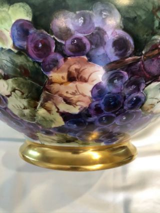 Tressemanes Vogt T&v Limoges Hand Painted Grapes Punch Bowl And Tray 18”huge