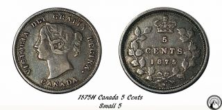 1875h Small 5 Canada 5 Cents Coin Vf Key Date